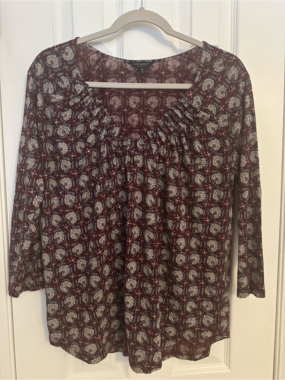 Lucky Brand Burgundy Floral Medallion Peasant Tunic